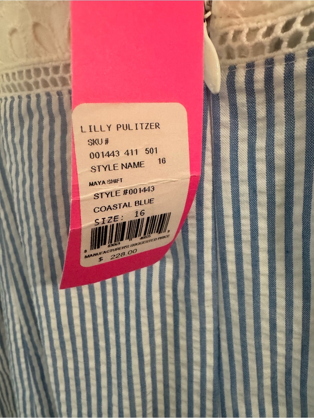 Lilly Pulitzer White Eyelet Bodice Blue Pinstripe Midi Dress - Picture 5 of 5